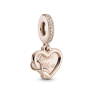Charm Colgante Corazón Con Infinito Te Amo Recubrimiento en Oro Rosa de 14k