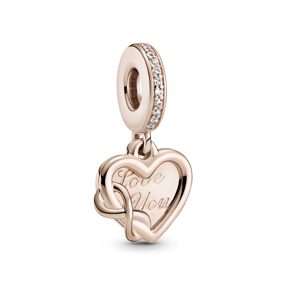 Charm Colgante Corazón Con Infinito Te Amo Recubrimiento en Oro Rosa de 14k