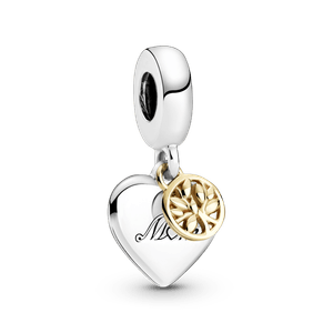 Charm Colgante De Dos Tonos Árbol De Familia Y Corazón