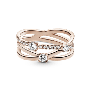 Anillo Banda Triple Resplandeciente Recubrimiento en Oro Rosa de 14k
