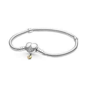 Brazalete Cadena De Serpiente Con Broche De Corazón De Disney Pandora Moments Recubrimiento en Oro de 14k