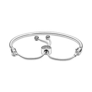 Brazalete Cadena de Serpiente Deslizante y Cierre de Corazón en Pavé