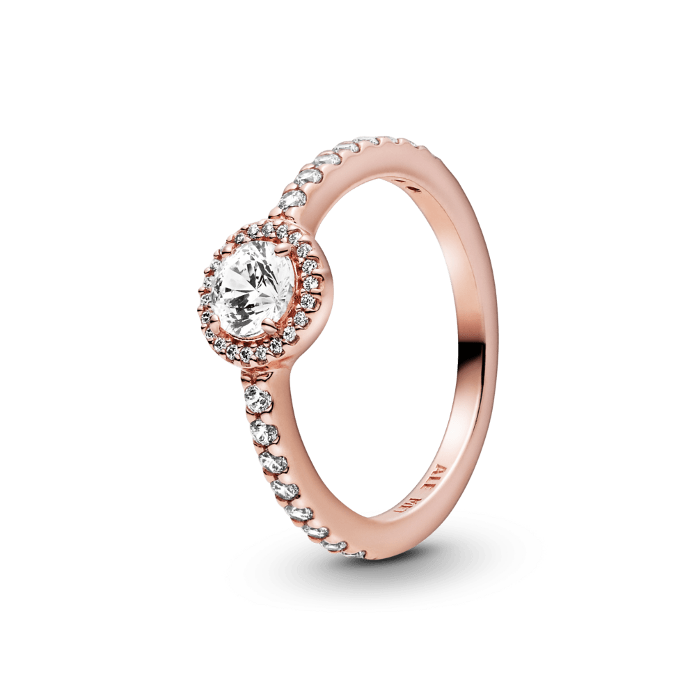 Anillo Clásico Con Halo Brillante Recubrimiento en Oro Rosa de 14k