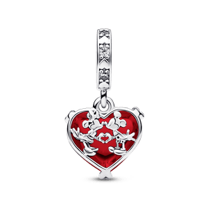 Disney Mickey & Minnie Mouse Beso Rojo Murano Glass Dangle Charm