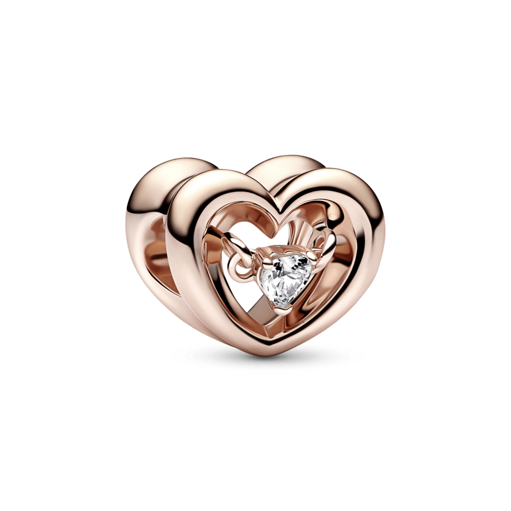 Charm Corazón radiante y piedra flotante Recubrimiento en Oro Rosa de 14k