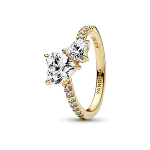 Anillo reluciente Corazón doble Recubrimiento en Oro de 14k