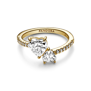 Anillo reluciente Corazón doble Recubrimiento en Oro de 14k