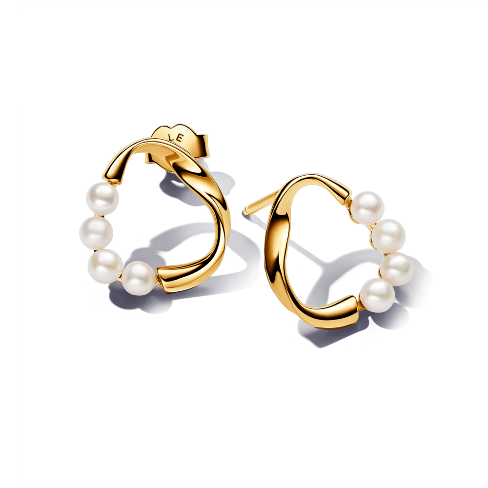 Aretes de Botón Círculo Forma Orgánica y Perlas Cultivadas de Agua Dulce Oro