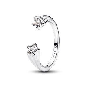 Anillo Abierto Estrellas Fugaces Plata