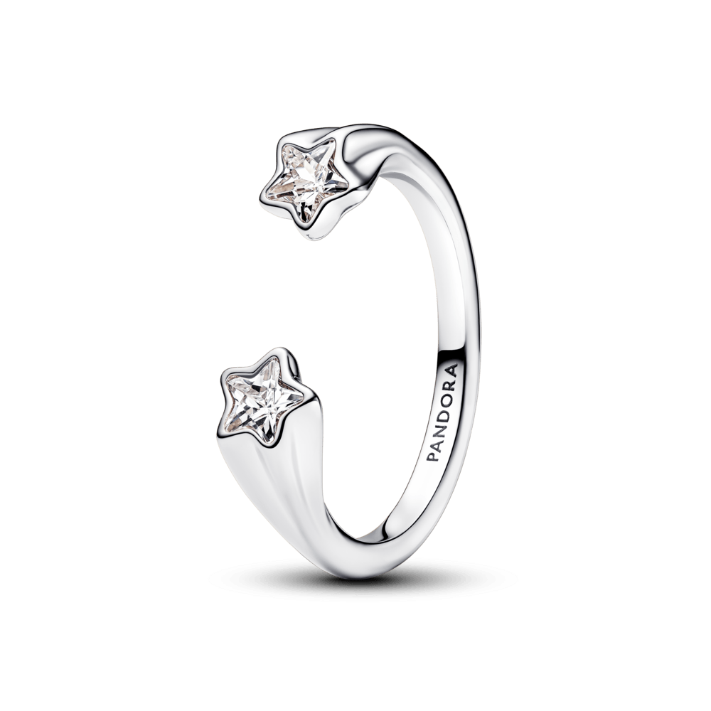 Anillo Abierto Estrellas Fugaces Plata
