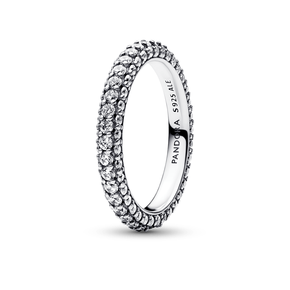 Anillo Fila en Pavé Plateado