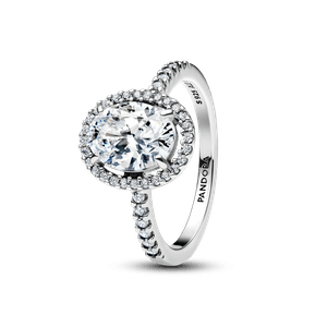 Anillo Halo Ovalado Brillante Plateado