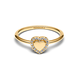 Anillo Halo y Corazón Grabable Dorado