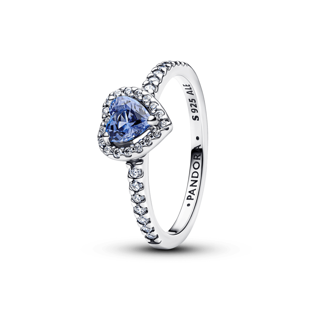 Anillo Corazón Elevado Reluciente Azul