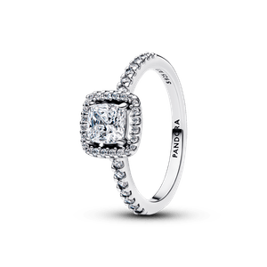 Anillo Halo Cuadrado Brillante Plateado