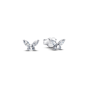 Aretes de botón Mariposa Plateados