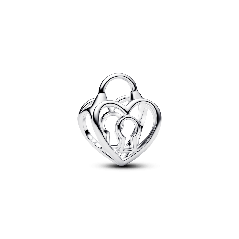 Charm Calado Corazón con Candado Plateado