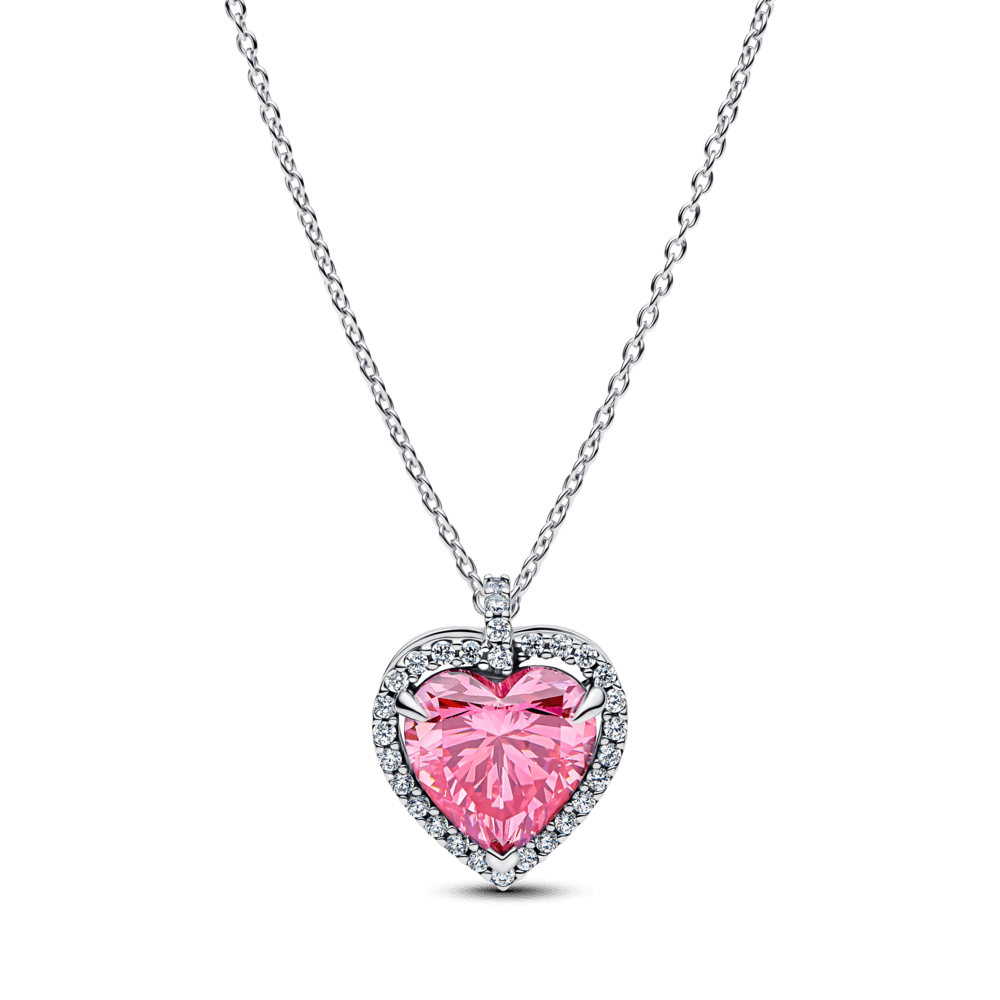 Collar Collier Corazón con Halo Rosa