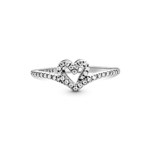 Anillo Hueso De Los Deseos Con Corazón Brillante Recubrimiento en Oro Rosa de 14k