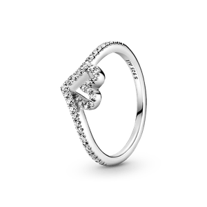 Anillo Hueso De Los Deseos Con Corazón Brillante Recubrimiento en Oro Rosa de 14k