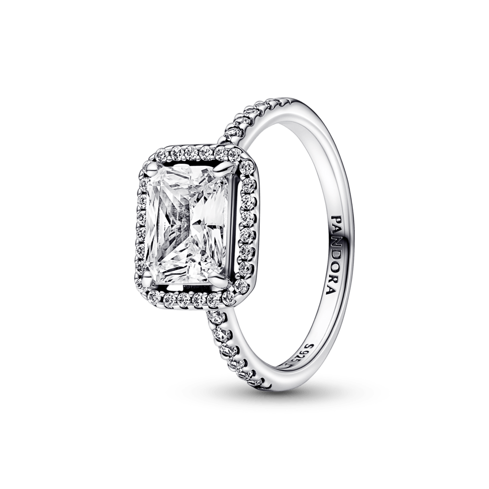 Anillo Halo rectangular reluciente Pandora Plata Esterlina