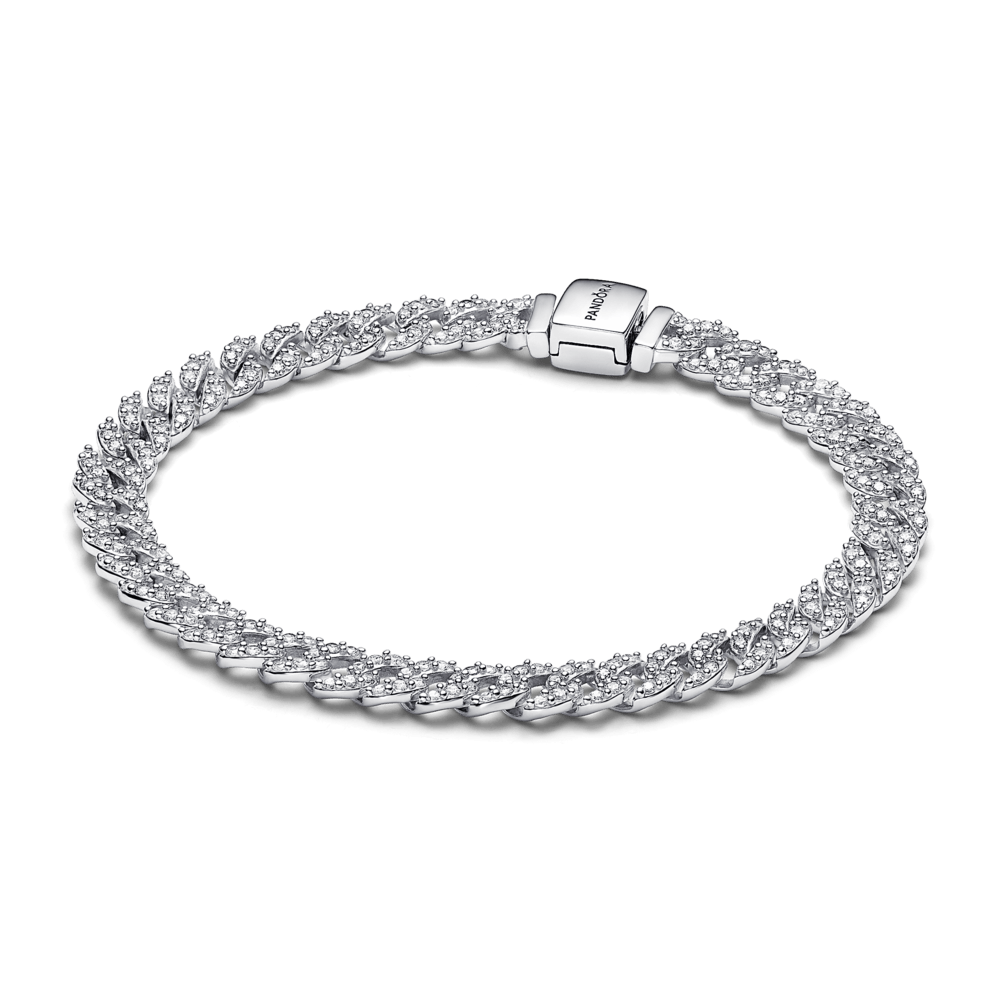 Brazalete Cadena Cubana en Pavé Plateado